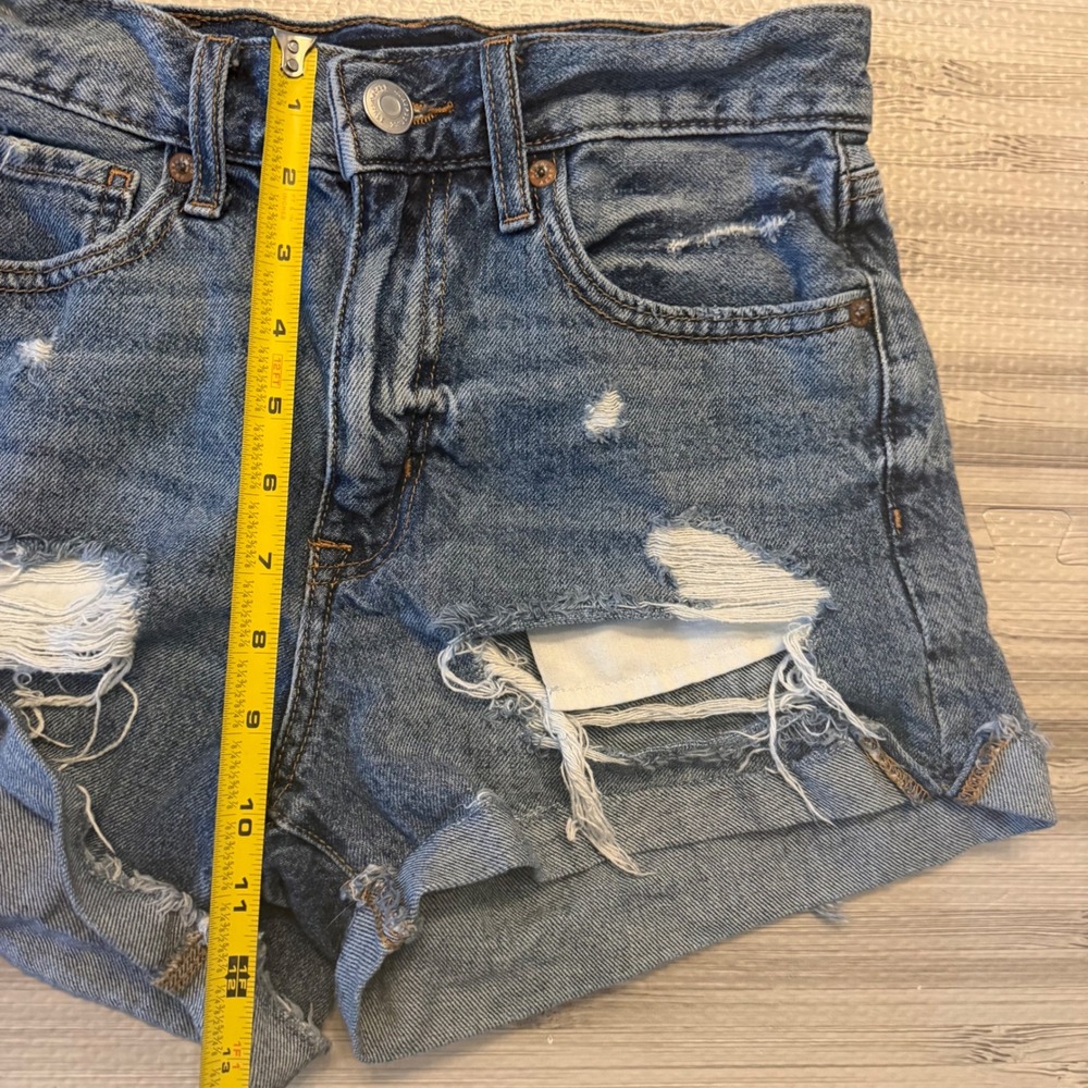 Aeropostale Mom Short Womens 0 Blue Distressed High Rise Denim Cut Offs Grunge - Picture 7 of 11